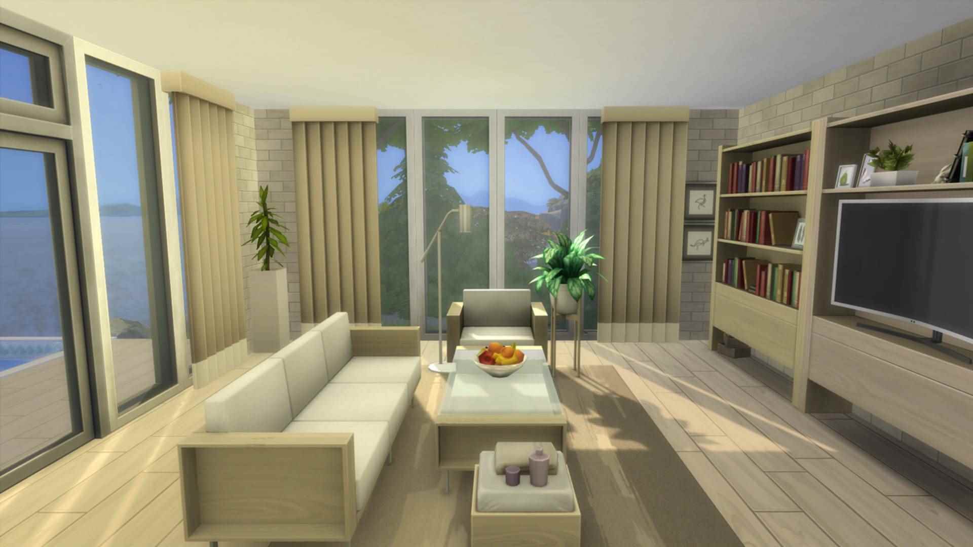 Sims 4 CC: Şık, minimalist özel mobilyalarla döşenmiş bir ön oda