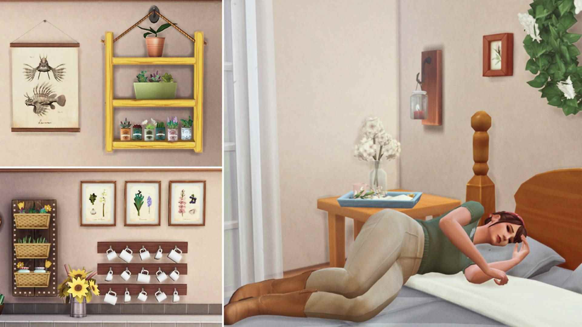Sims 4 CC: The Sims 4 için özel ev eşyalarını gösteren bir resim montajı