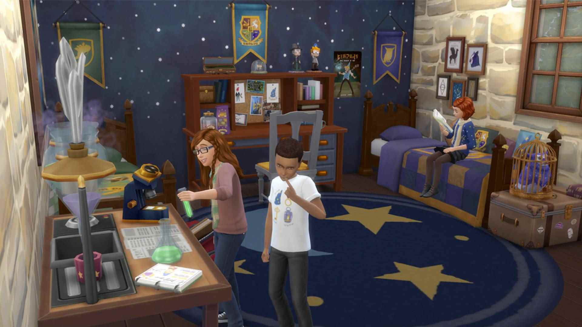 Sims 4 CC: Sihirbaz temalı öğeler ve dekorasyonlarla döşenmiş bir çocuk odası