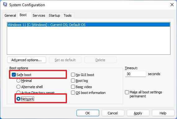 MSConfig Güvenli Modu etkinleştirir