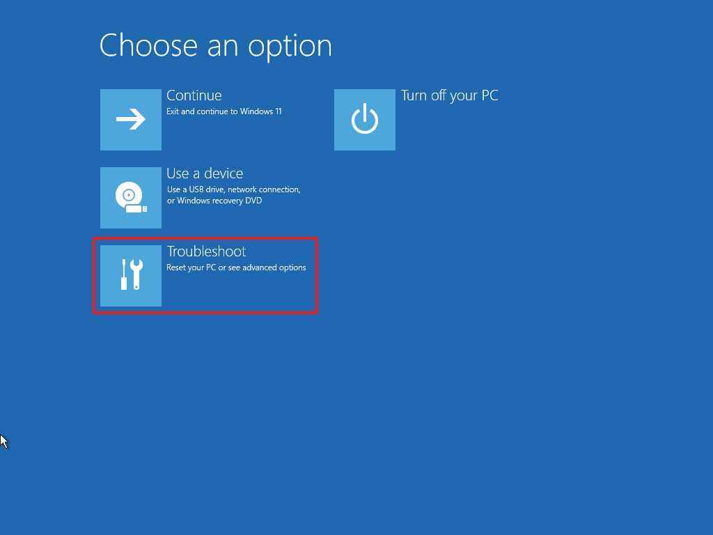 Windows 11 sorun giderme menüsü