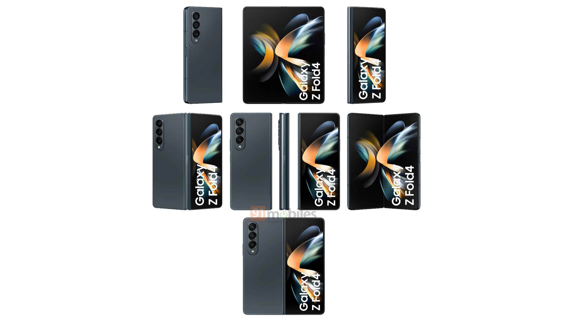 Samsung Galaxy Z Fold 4'ü çeşitli açılardan gösteren sızdırılmış görüntüler