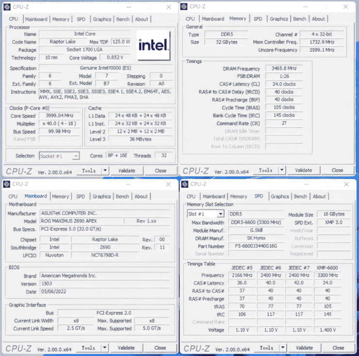 Intel Core i9-13900K Mühendislik Örneği CPU'yu gösteren sızdırılmış bir CPU-z ekran görüntüsü.  (Resim Kredisi: Chiphell Forumları)