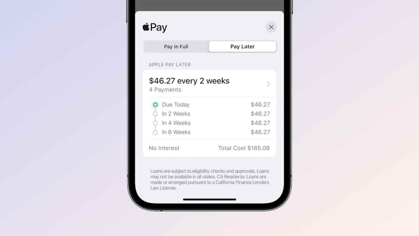 iOS 16'nın Apple Cüzdan uygulamasında Apple Pay Later'ın ekran görüntüsü