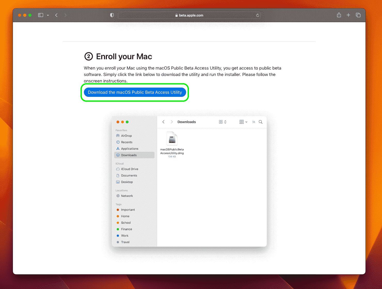 macos ventura genel beta sürümünün nasıl yükleneceği, mac sayfanızı kaydetmeyi gösteren 3. adım