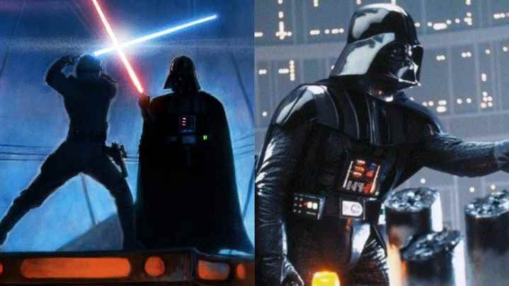 Luke ve Vader'ın Bespin ve Vader üzerinde düello yaptığı ve ondan Karanlık Taraf'a katılmasını istediği bölünmüş görüntü.