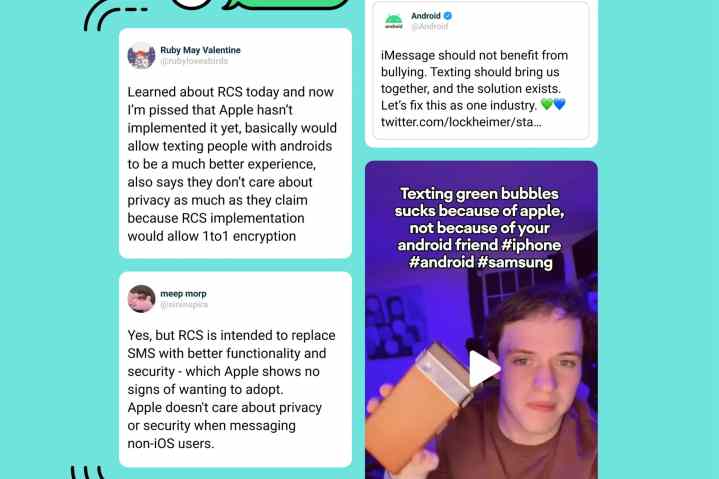 Tweetlerin illüstrasyonu ve TikTok, RCS'yi benimsemediği için Apple'a kızgın.