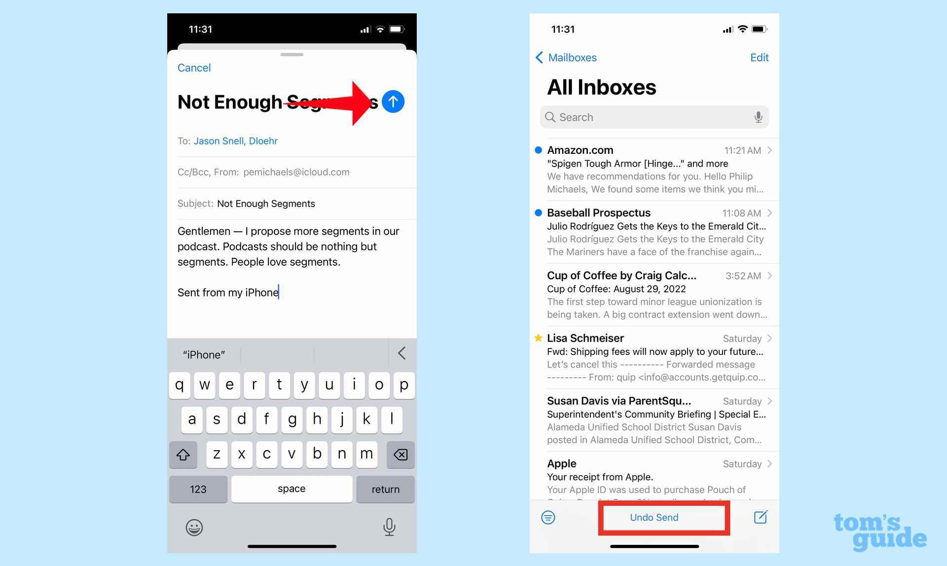 iOS 16 postasında e-postayı gönderme