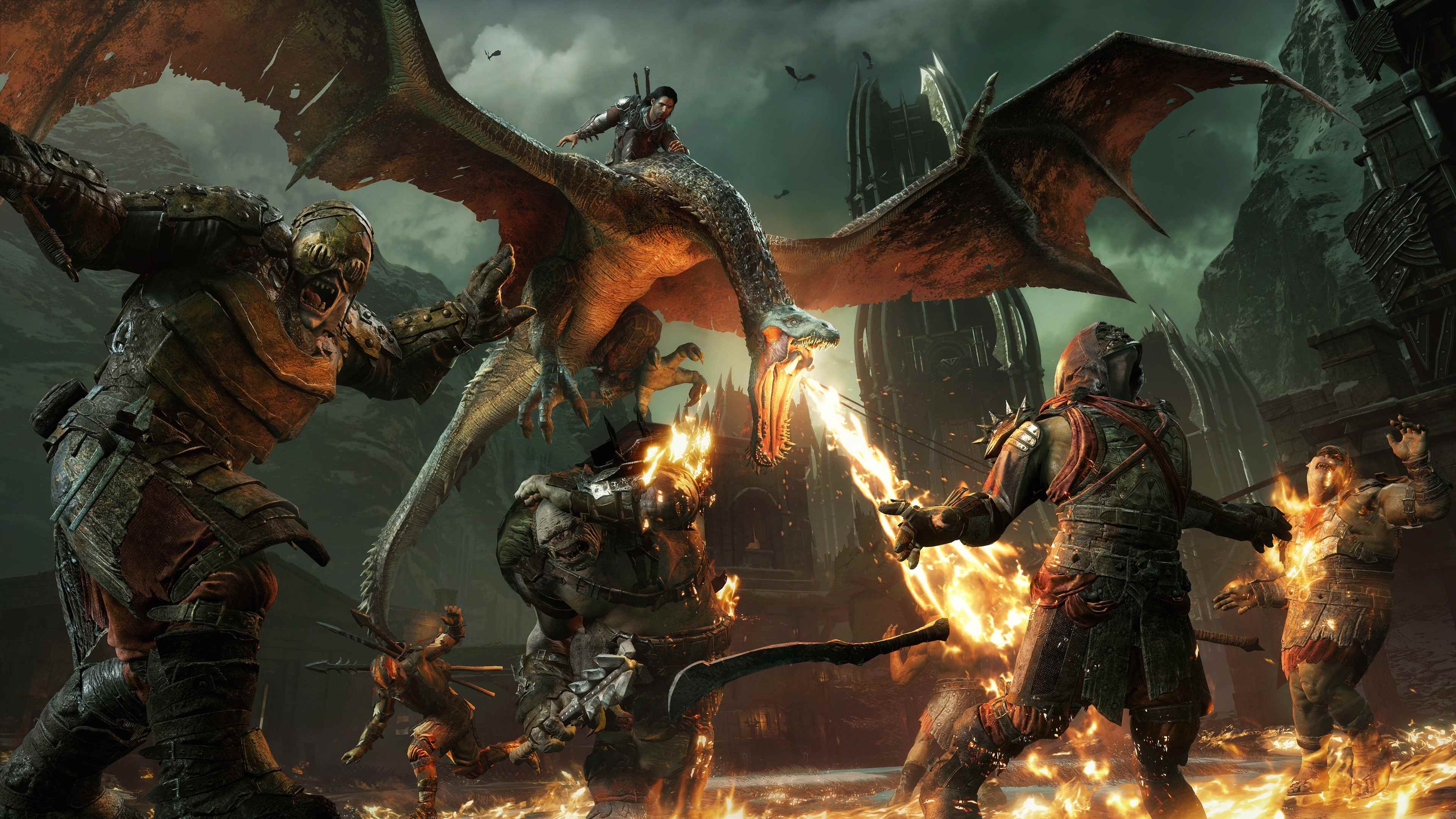 Shadow of War'da bir canavar yanan orklar