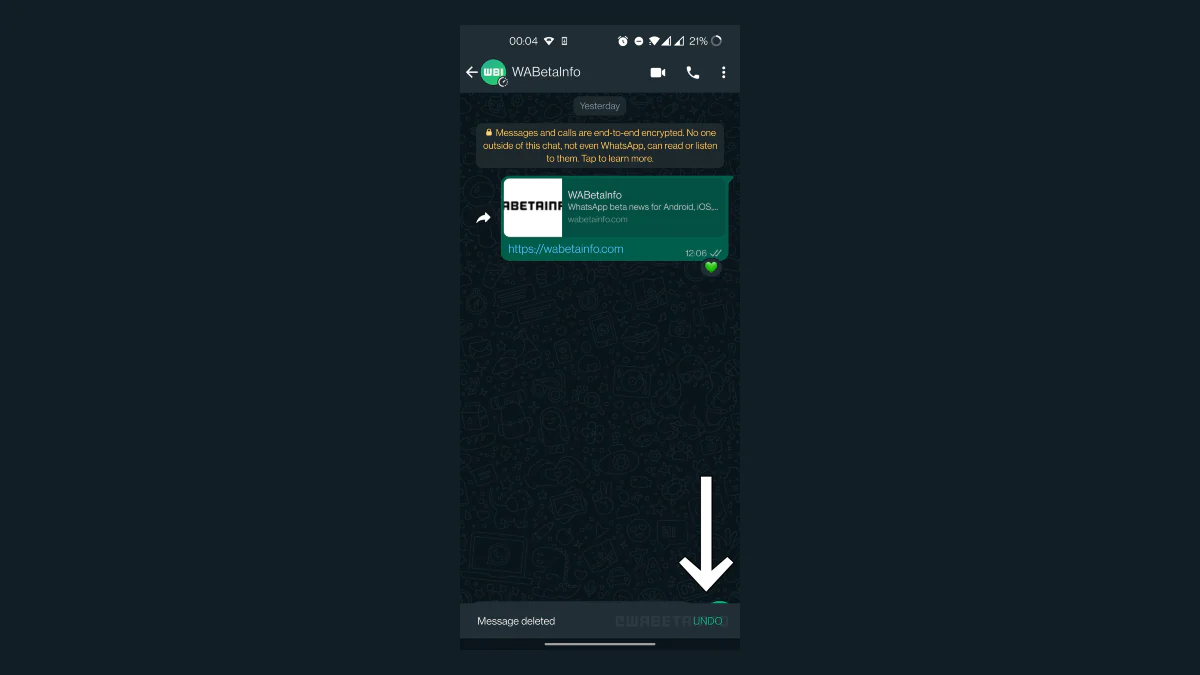 whatsapp beta mesajı silmeyi geri al wabetaInfo whatsapp_beta_undo_delete_message_wabetaInfo