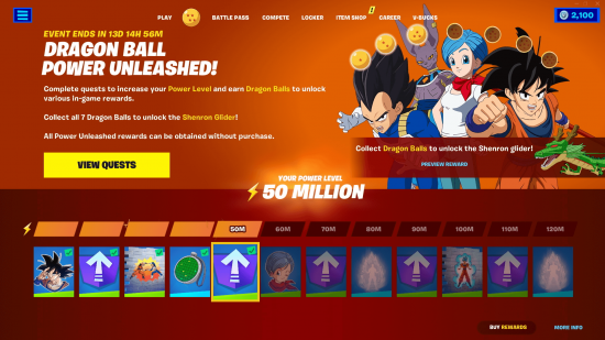 Fortnite Dragon Ball görevleri: Power Unleashed mücadelelerinin tüm ödüllerinin listesi.