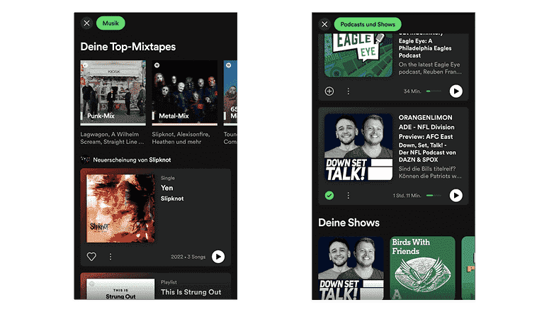 Spotify'daki yeni podcast bölümünü gösteren ekran görüntüleri.