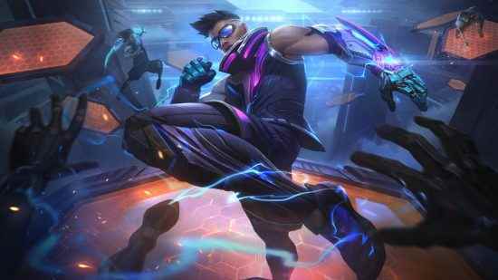 League of Legends görünüm önizlemesi: Zenith Games: bir dövüş sanatçısı kameraya doğru tekme atıyor