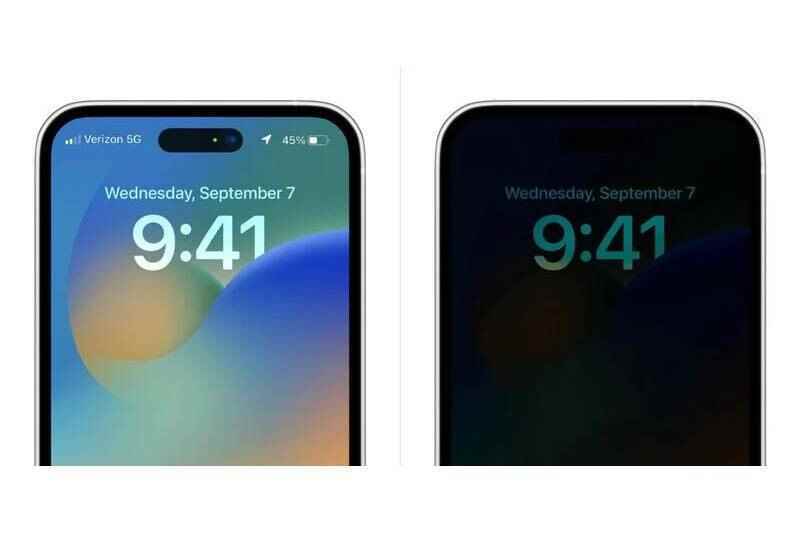 Görüntüler, iPhone 14 Pro'nun her zaman açık moduna ve yeniden tasarlanmış durum çubuğuna göz atmanızı sağlar