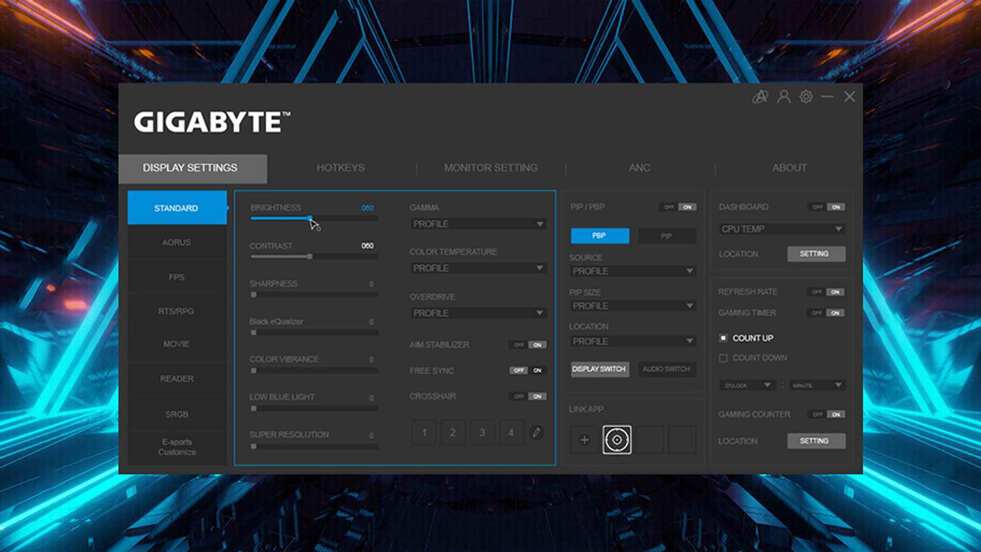 Gigabyte M27Q X Oyun Monitörü ayarları menüsü