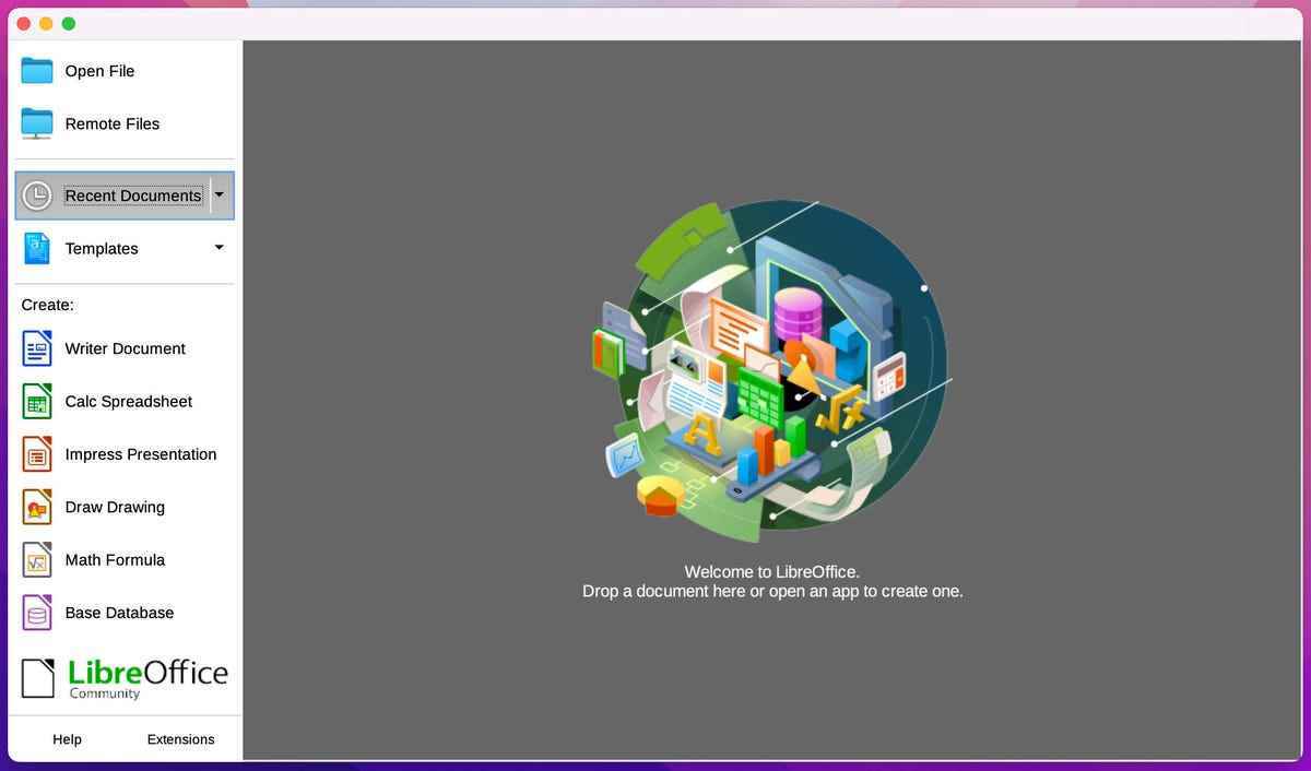 macOS üzerinde çalışan LibreOffice.