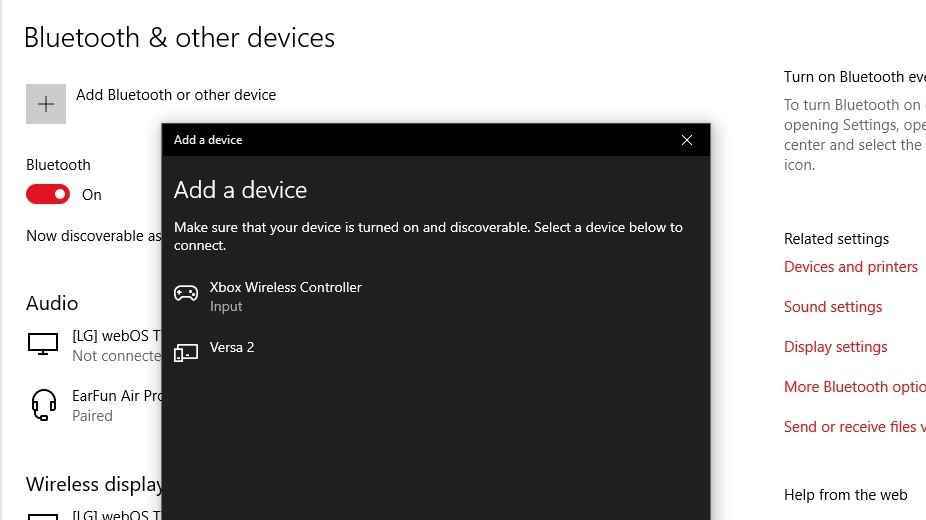 Windows 10'da Bluetooth Menüsü