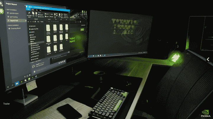Çift monitörlü bir PC kurulumunu gösteren GeForce Beyond akışı.