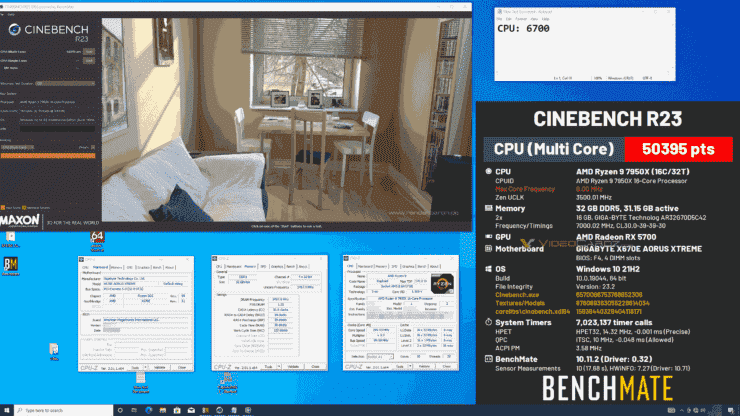 AMD Ryzen 9 7950X, LN2 soğutmada 6.7 GHz tüm çekirdekli hız aşırtma ile Cinebench R23 CPU testinde 50K engelini aşıyor.  (Resim Kredisi: Videocardz)