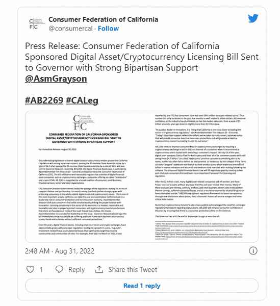 California Yasama Meclisi, Eyalet Kripto Düzenleme Yasasını Onayladı