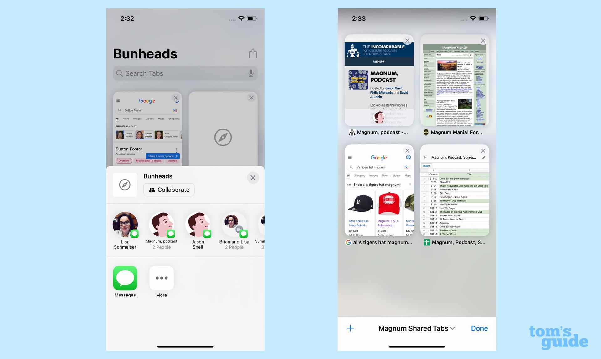Safari'de iOS 16 uygulamalı paylaşılan sekme grupları