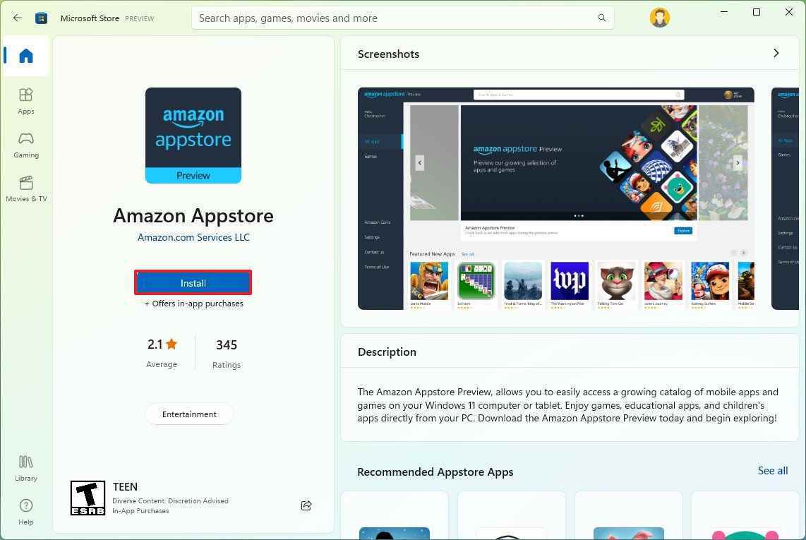 Amazon Appstore ve WSA kurulumu