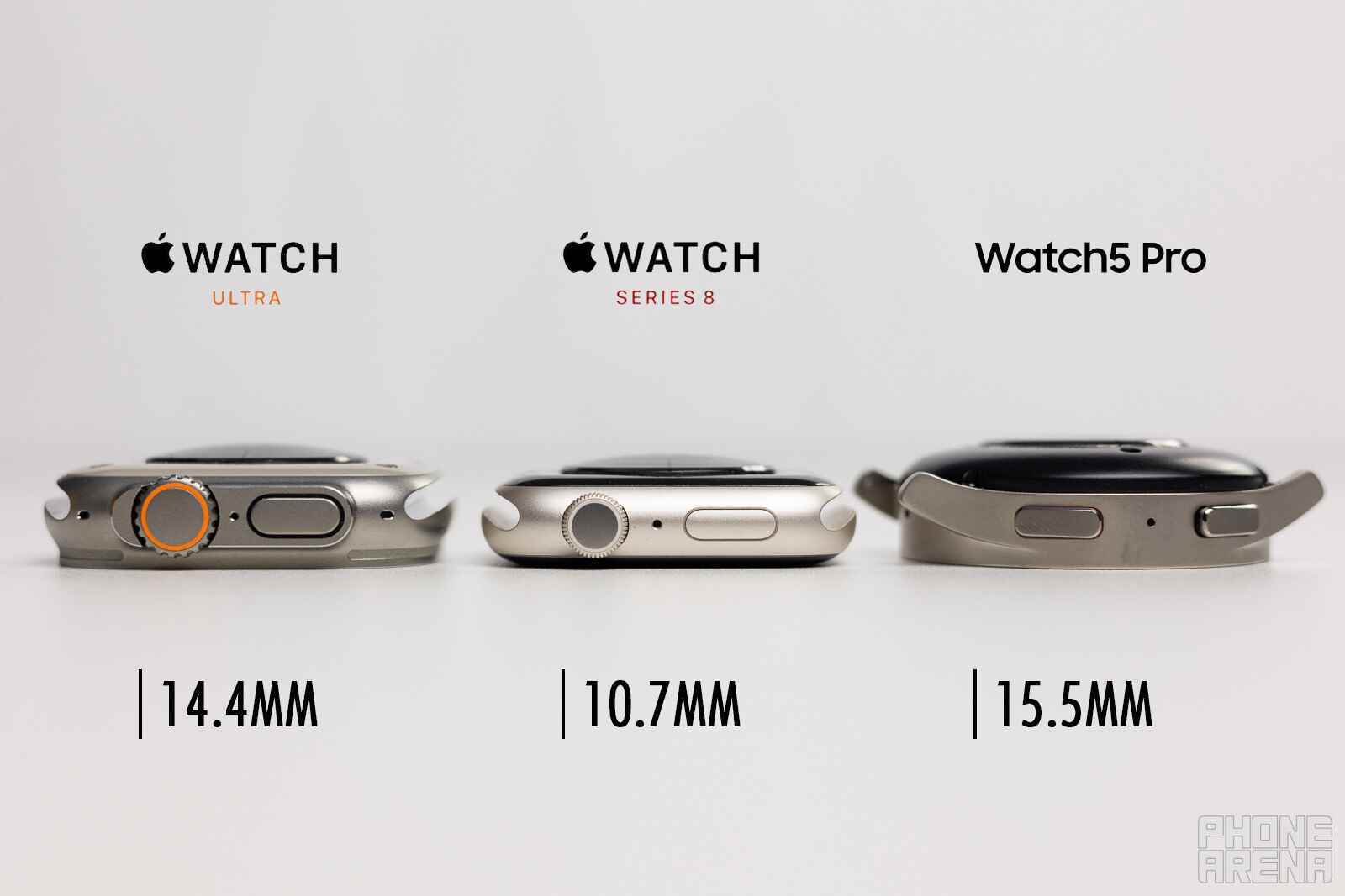 Apple Watch Ultra vs Apple Watch Series 8 vs Samsung Galaxy Watch 5 Pro kalınlık karşılaştırması - Apple Watch Ultra boyut karşılaştırması