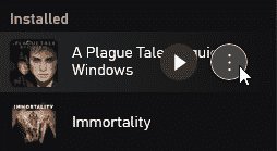 Xbox Uygulamasında soldaki Yüklü bölümün altında Plague Tale Requiem