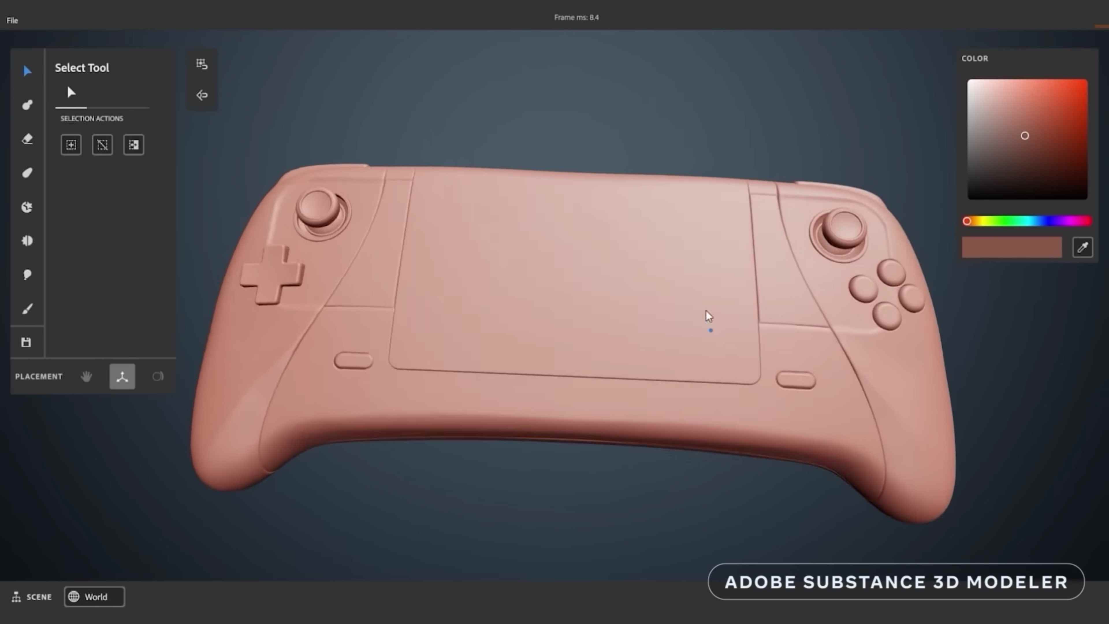 Adobe'nin 3D modelleme yazılımında sanal bir gamepad