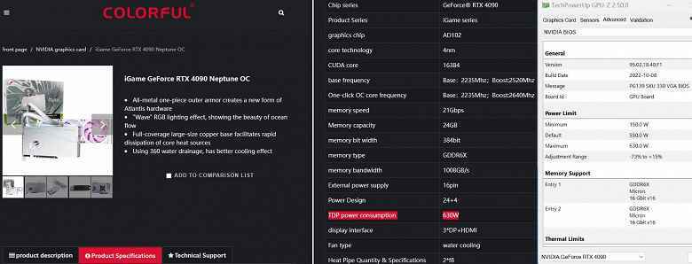 630W bir rekor.  Renkli RTX 4090 iGame Neptune, rekor tüketim ile en güçlü GeForce RTX 4090'dır