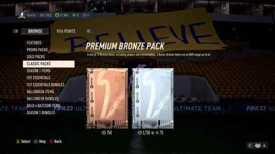 FIFA 23 takas yöntemleri: Mağazadaki bronz paketler