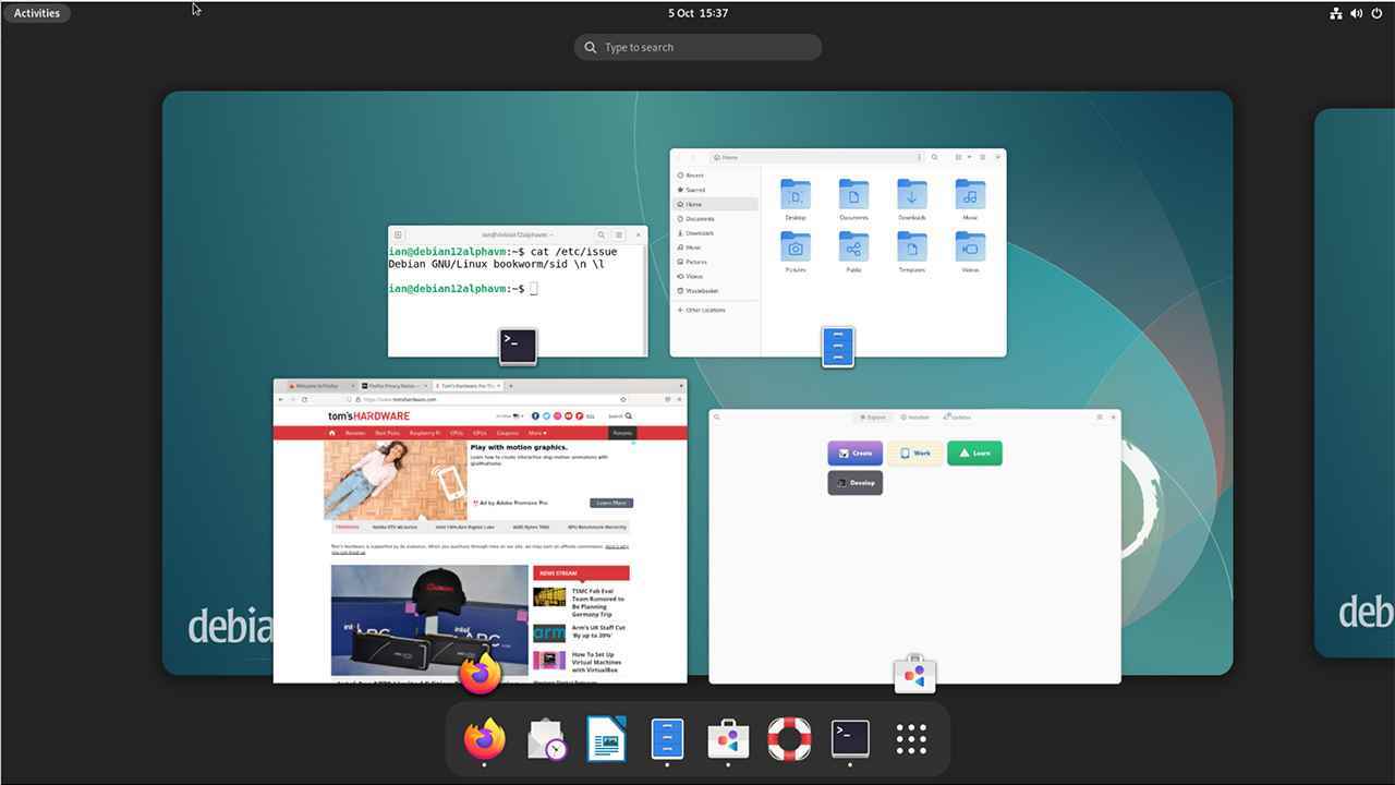 Debian 12 Bookworm Alpha, Gnome 43'ü çalıştırıyor