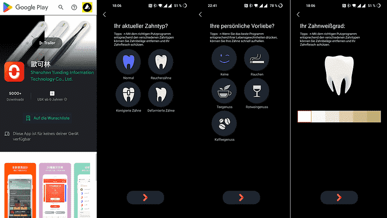Android veya Apple iOS için Oclean Care uygulamasının ekran görüntüleri.