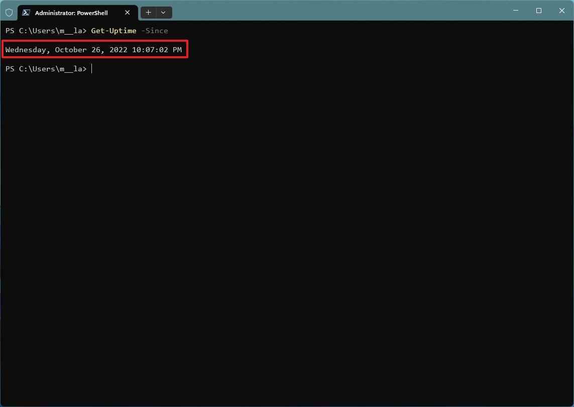 PowerShell, cihazın çalışma süresi dostu biçimini gösterir