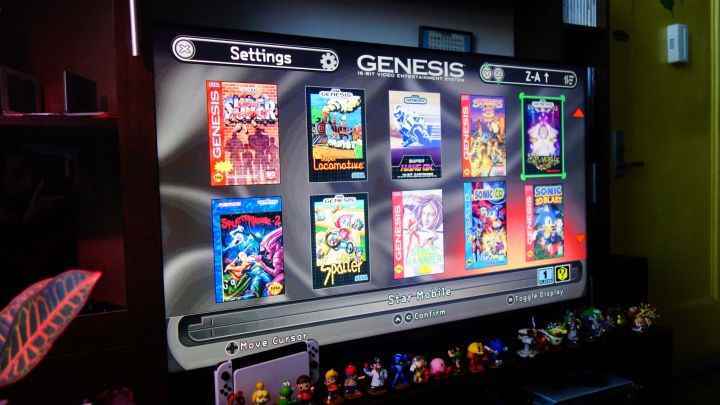 Sega Genesis Mini 2'den oyun seçim ekranı bir TV'de belirir.