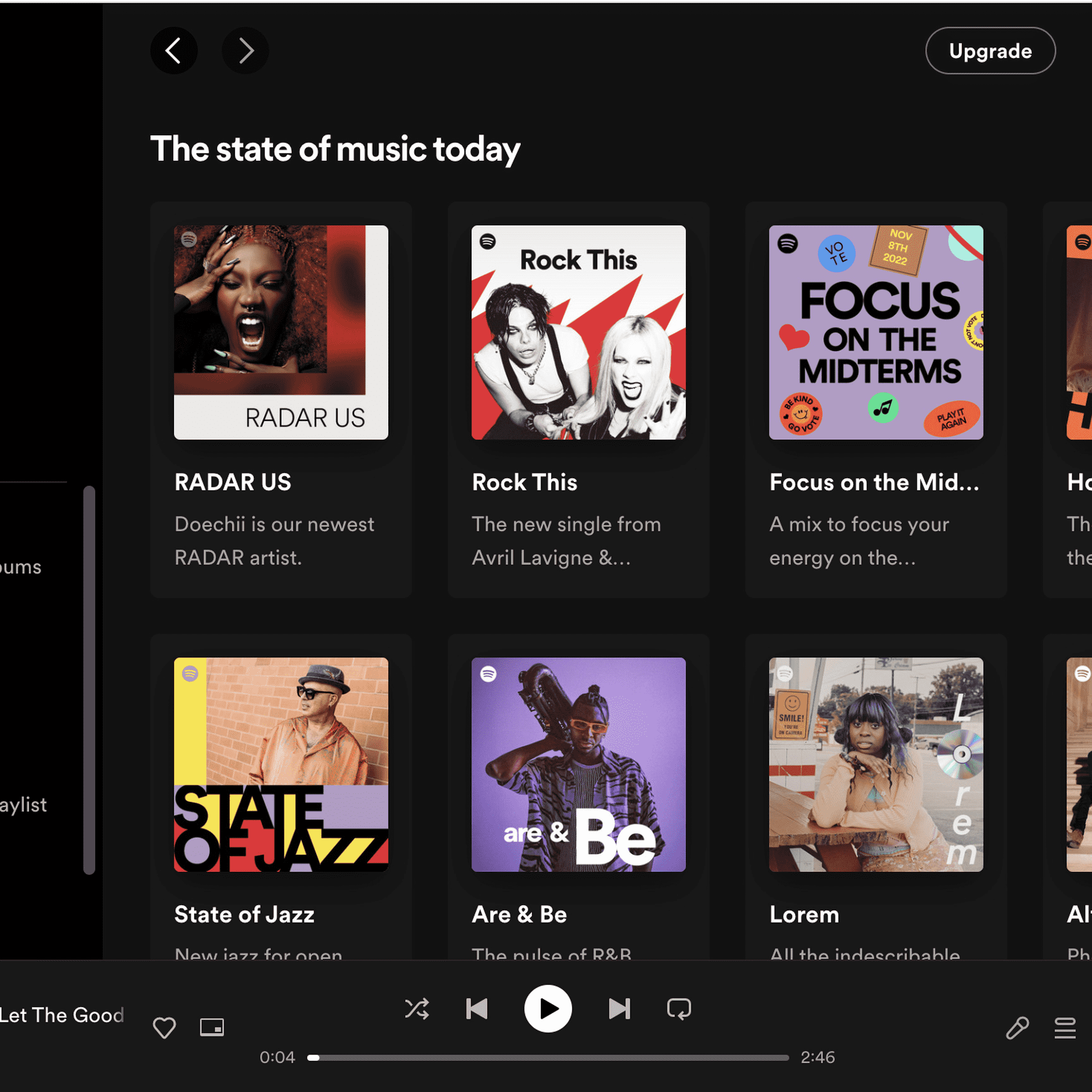 Çeşitli albüm kapaklarının gösterildiği Spotify ön sayfası.