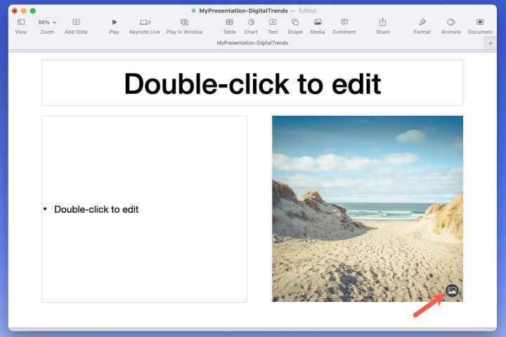 Keynote'ta fotoğraf simgesini değiştirin.