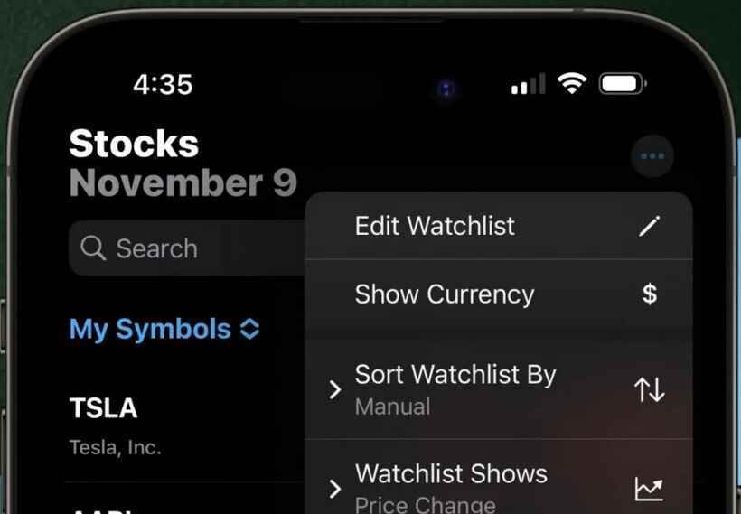 iOS 16.2'de kullanıcılar Hisse Senetleri uygulamasında takip ettikleri hisse senetlerini farklı ölçütlere göre sıralayabilecekler - iPhone kullanıcıları için boğa piyasası!  iOS 16.2 güncellemesi, Hisse Senetleri uygulamasına yeni özellikler getiriyor