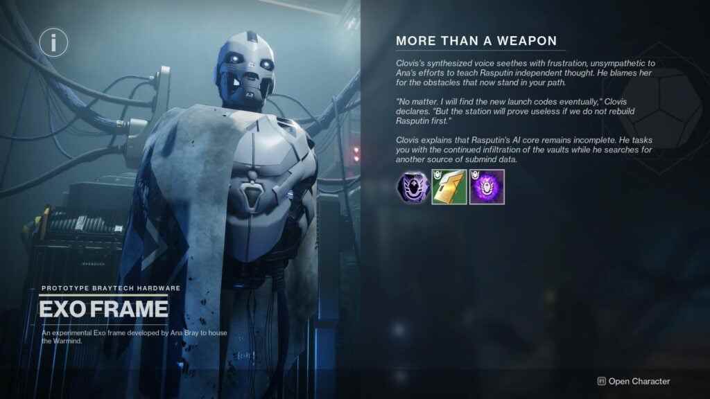 Destiny 2 More Than a Weapon adım 7 Exo-frame'de Clovis. 