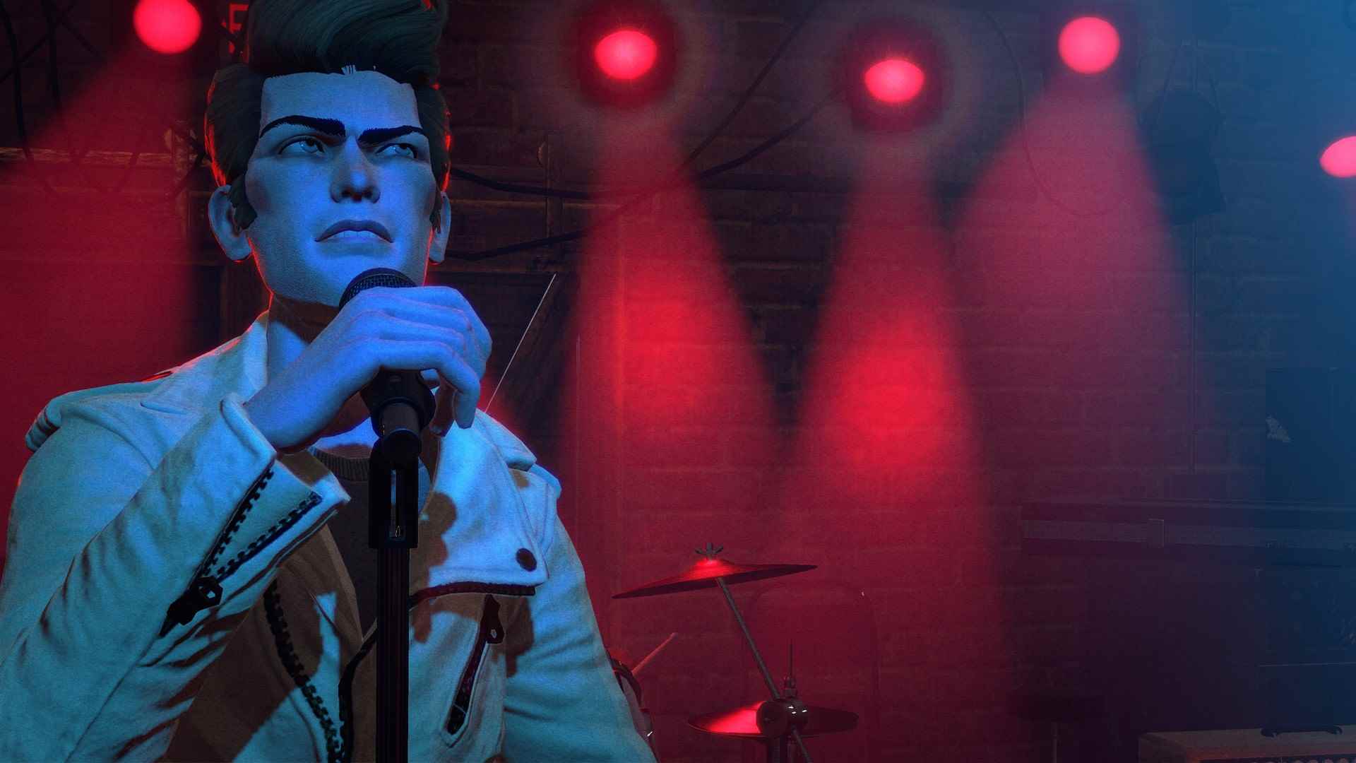 Rock Band 4'te sahnede mırıldanan bir şarkıcı