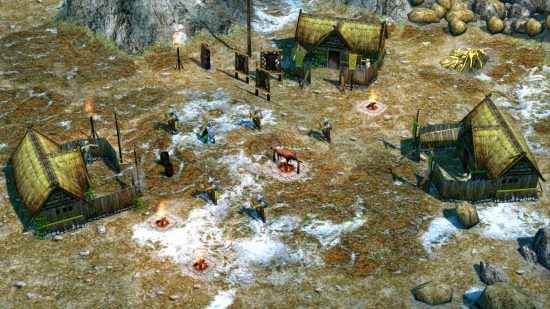 Age of Empires gibi en iyi oyunlar - Age of Mythology'de yerdeki buzların erimesi gibi bir Viking köyü.