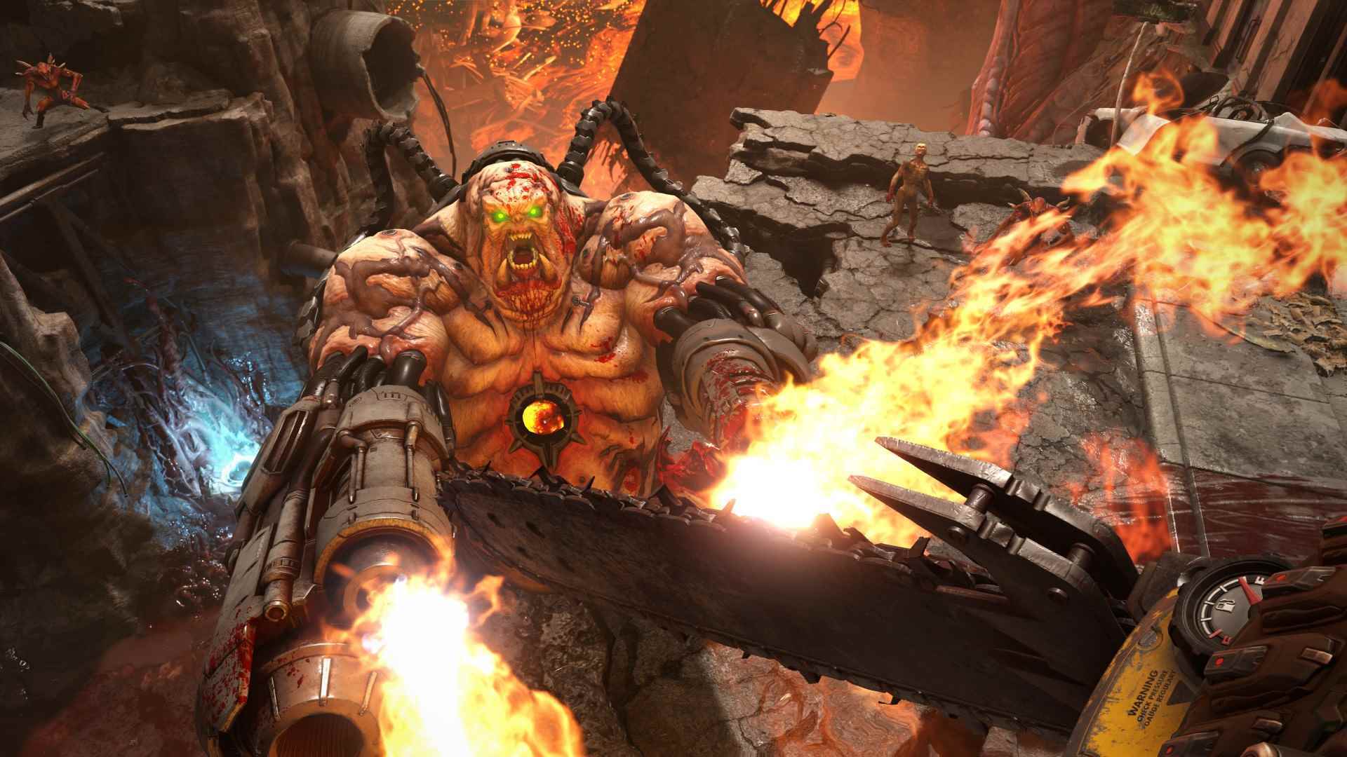 Doom Eternal Mancubus elektrikli testere ekran görüntüsü