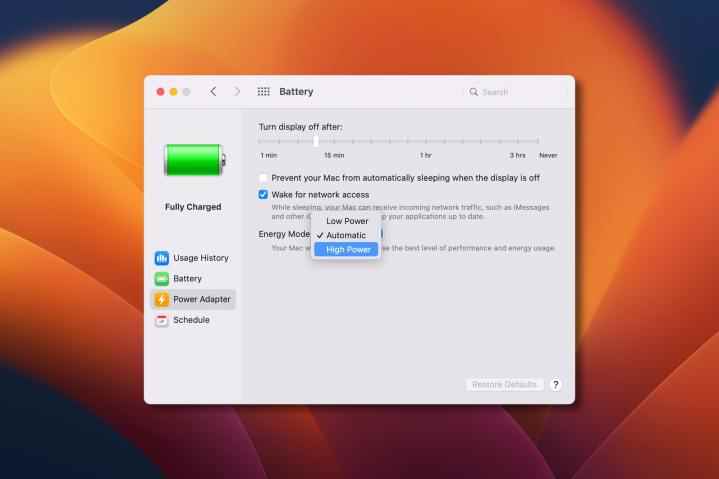 macOS Ventura, pil ömrünü uzatmak veya performansı en üst düzeye çıkarmak için seçenekler sunar
