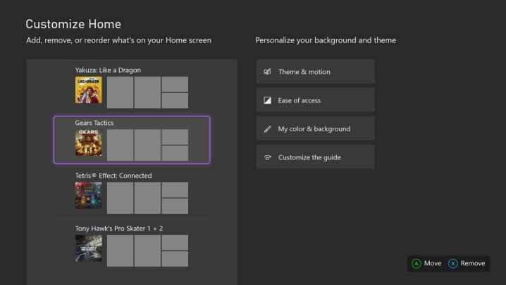 xbox series x'te ana ekran özelleştirmesi.