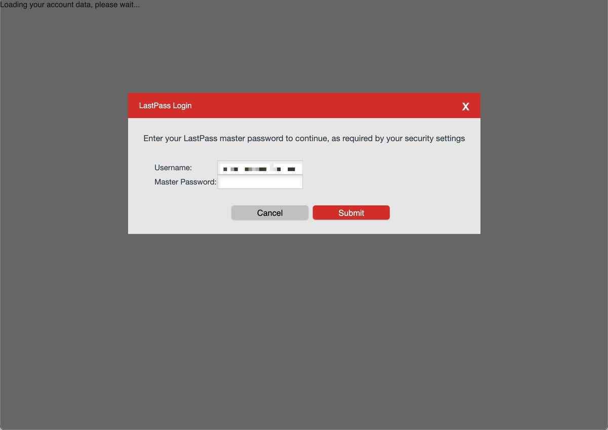 LastPass giriş ekranı