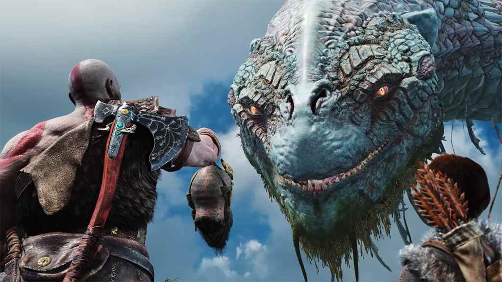 Kratos ve Atrios, God Of War'da dev bir deniz yılanıyla konuşuyor