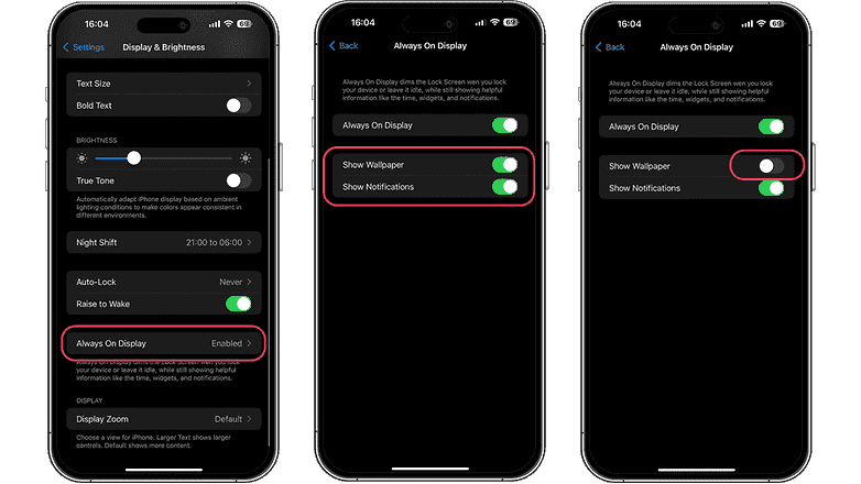 iOS 16'da Always-On-Display'in nasıl kurulacağını gösteren ekran görüntüleri