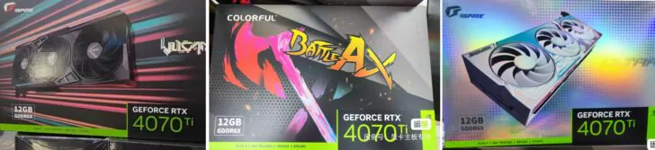 Renkli RTX 4070 Ti GPU'lar.  Görüntü kaynağı: VideoCardz.