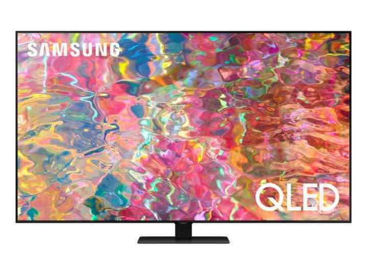 Gökkuşağı görselleri sergileyen Samsung QLED TV.