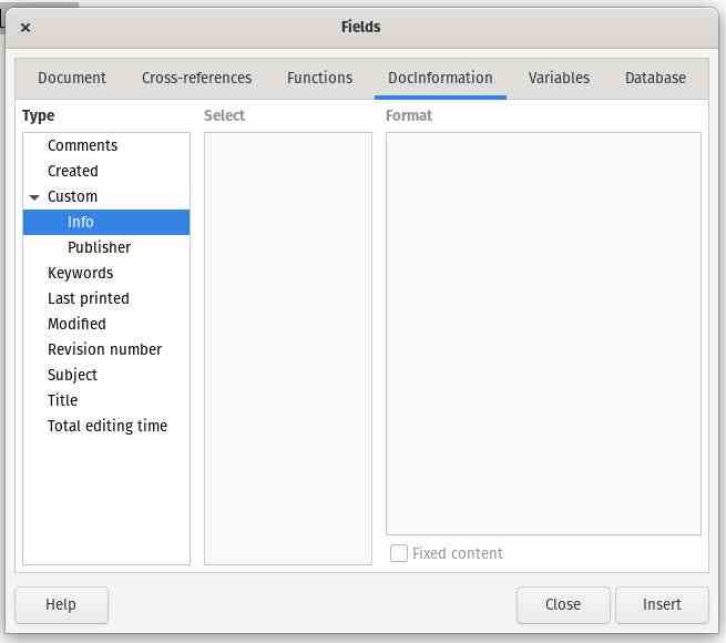 LibreOffice Alanları penceresindeki Özel Bir Özellik.